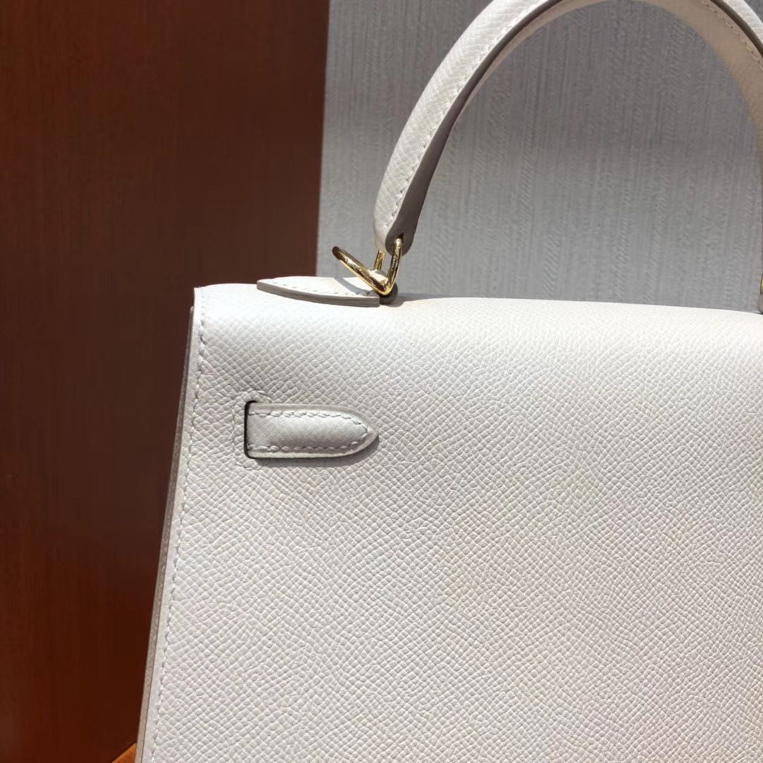 愛馬仕包包官網價格 Hermes Kelly 25 bag CK10奶昔白 Epsom皮手掌紋金扣