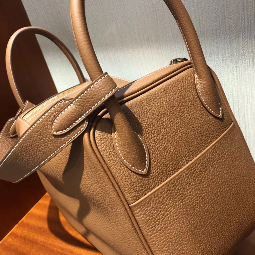 Hermes Lindy 30CM Bag 禦用原廠Togo小牛皮 CK37金棕色全手工蠟線縫