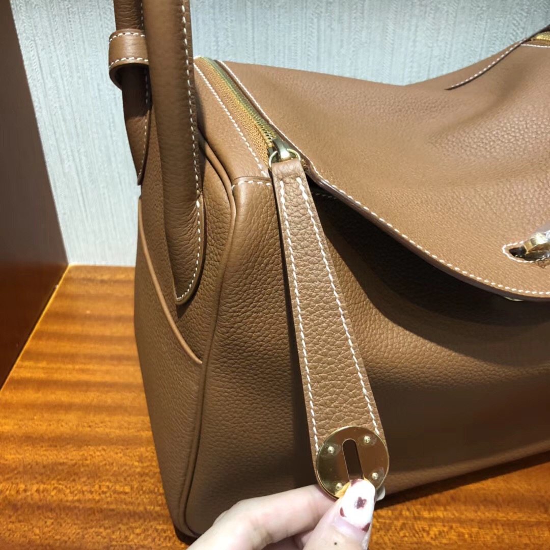 Hermes Lindy 30CM Bag 禦用原廠Togo小牛皮 CK37金棕色全手工蠟線縫