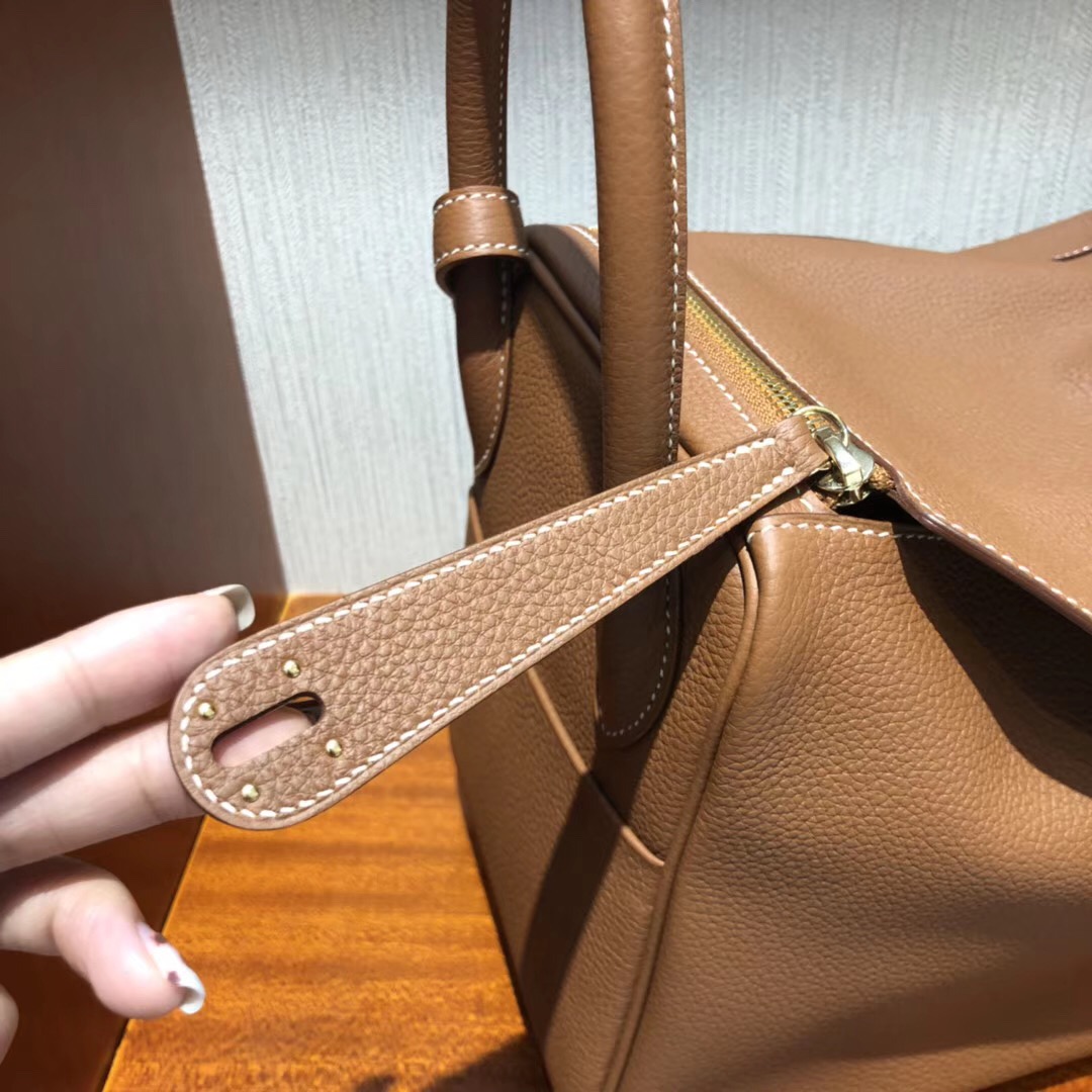 Hermes Lindy 30CM Bag 禦用原廠Togo小牛皮 CK37金棕色全手工蠟線縫