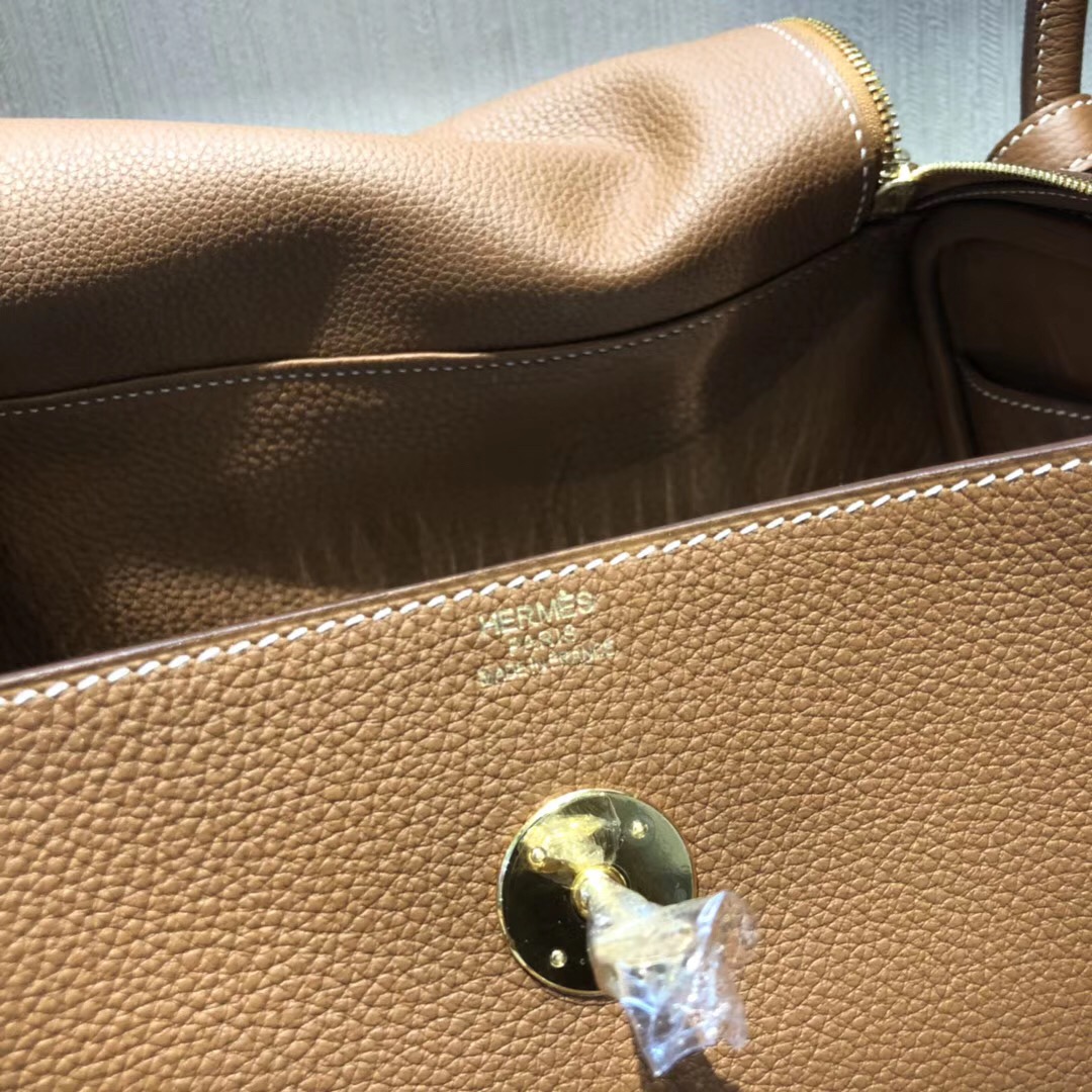 Hermes Lindy 30CM Bag 禦用原廠Togo小牛皮 CK37金棕色全手工蠟線縫