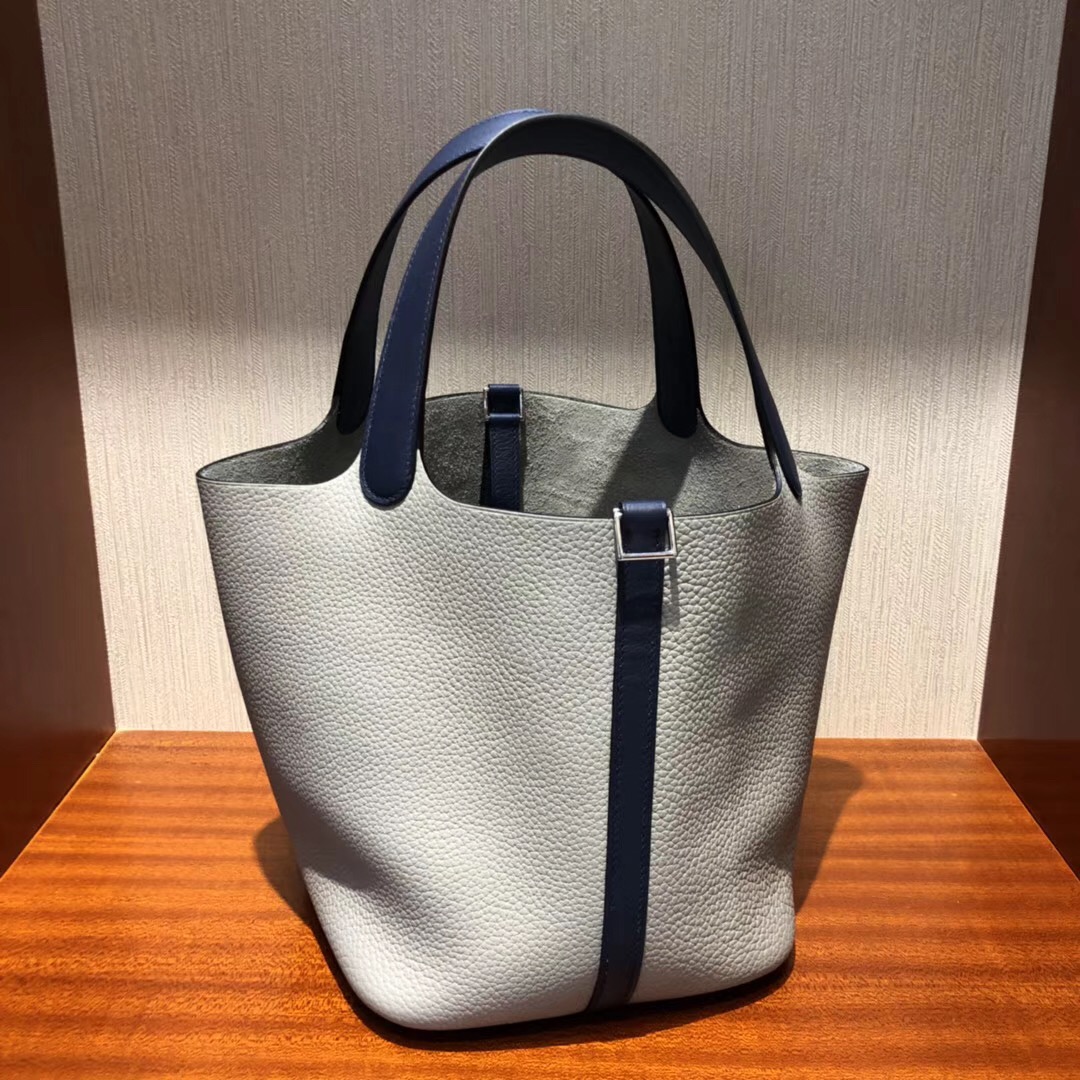 Hermes Picotin Lock 22CM taurillon Clemence TC牛皮4z海鷗灰拼R2瑪瑙藍