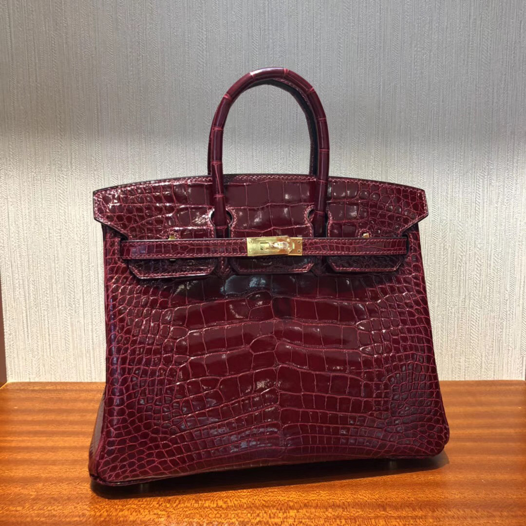 愛馬仕臺北遠東sogo復興館專賣店Hermes F5勃根第酒紅Birkin 25方塊 美洲鱷金扣