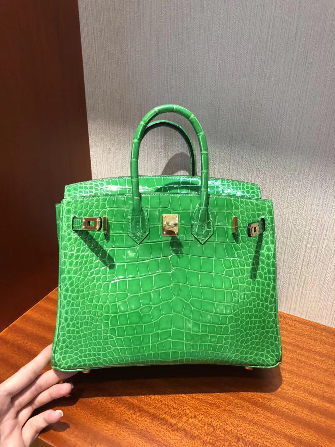 愛馬仕2018新款包包Hermes 1L仙人掌綠色 Birkin 25 方塊 美洲鱷魚完美紋路 金扣