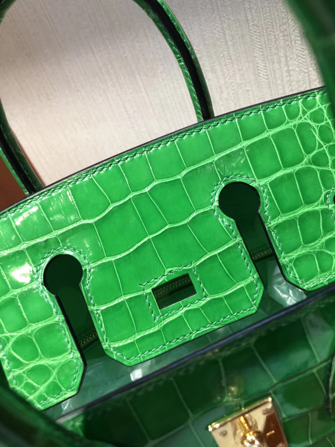 愛馬仕2018新款包包Hermes 1L仙人掌綠色 Birkin 25 方塊 美洲鱷魚完美紋路 金扣