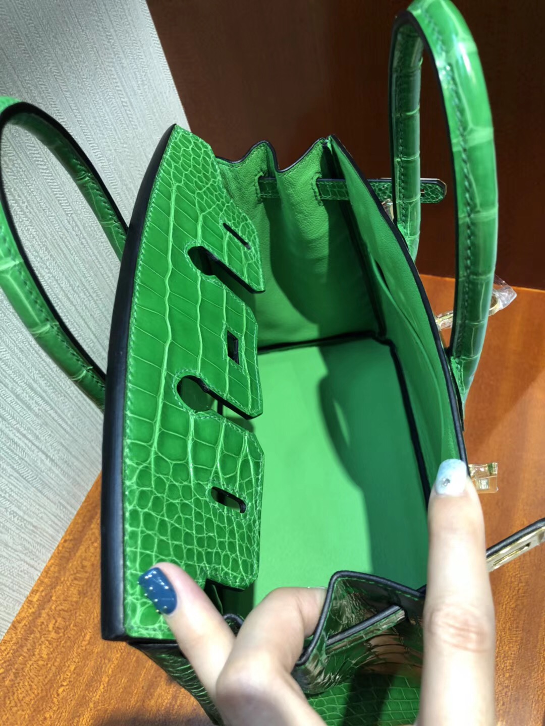 愛馬仕2018新款包包Hermes 1L仙人掌綠色 Birkin 25 方塊 美洲鱷魚完美紋路 金扣