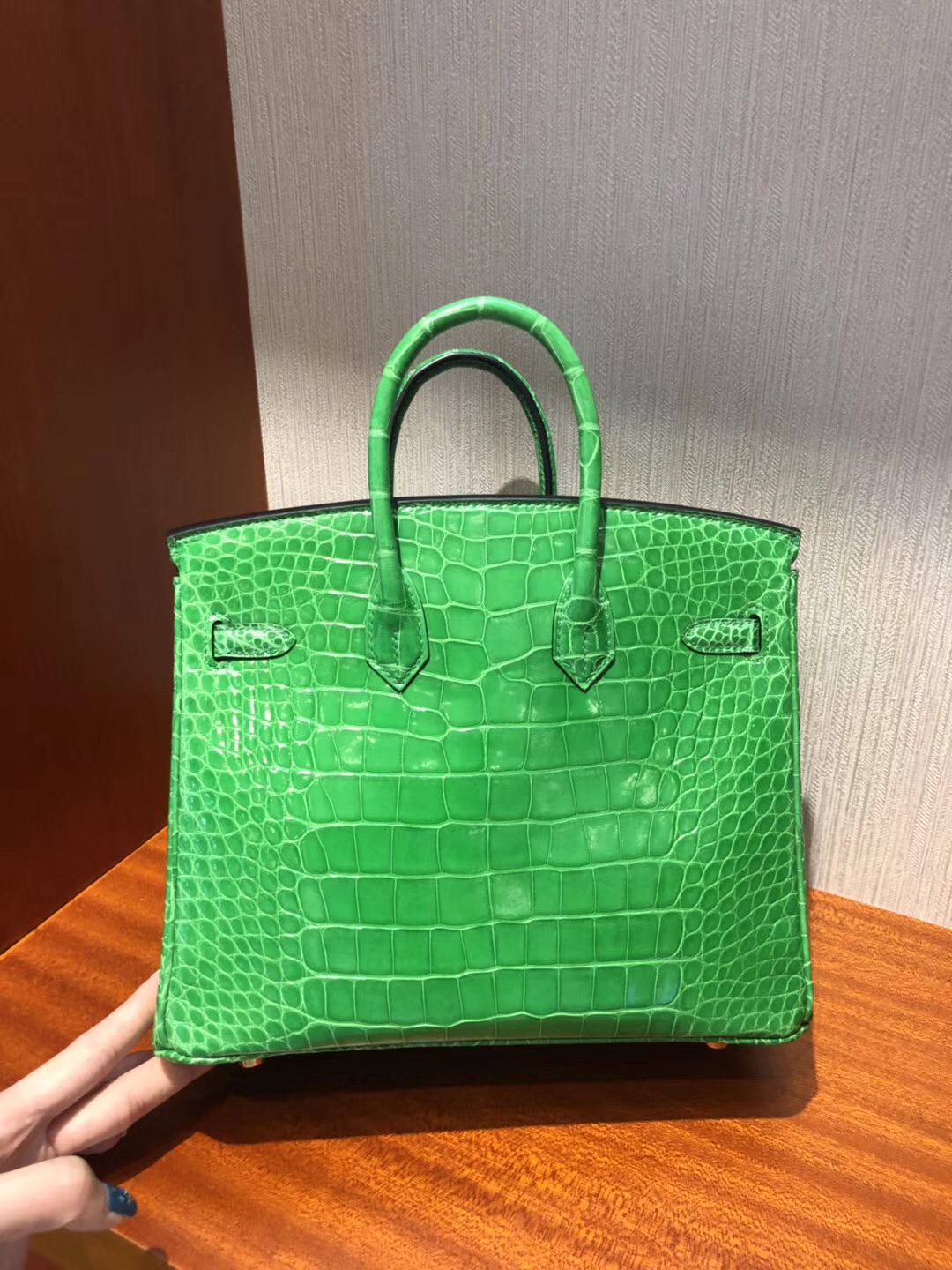 愛馬仕2018新款包包Hermes 1L仙人掌綠色 Birkin 25 方塊 美洲鱷魚完美紋路 金扣