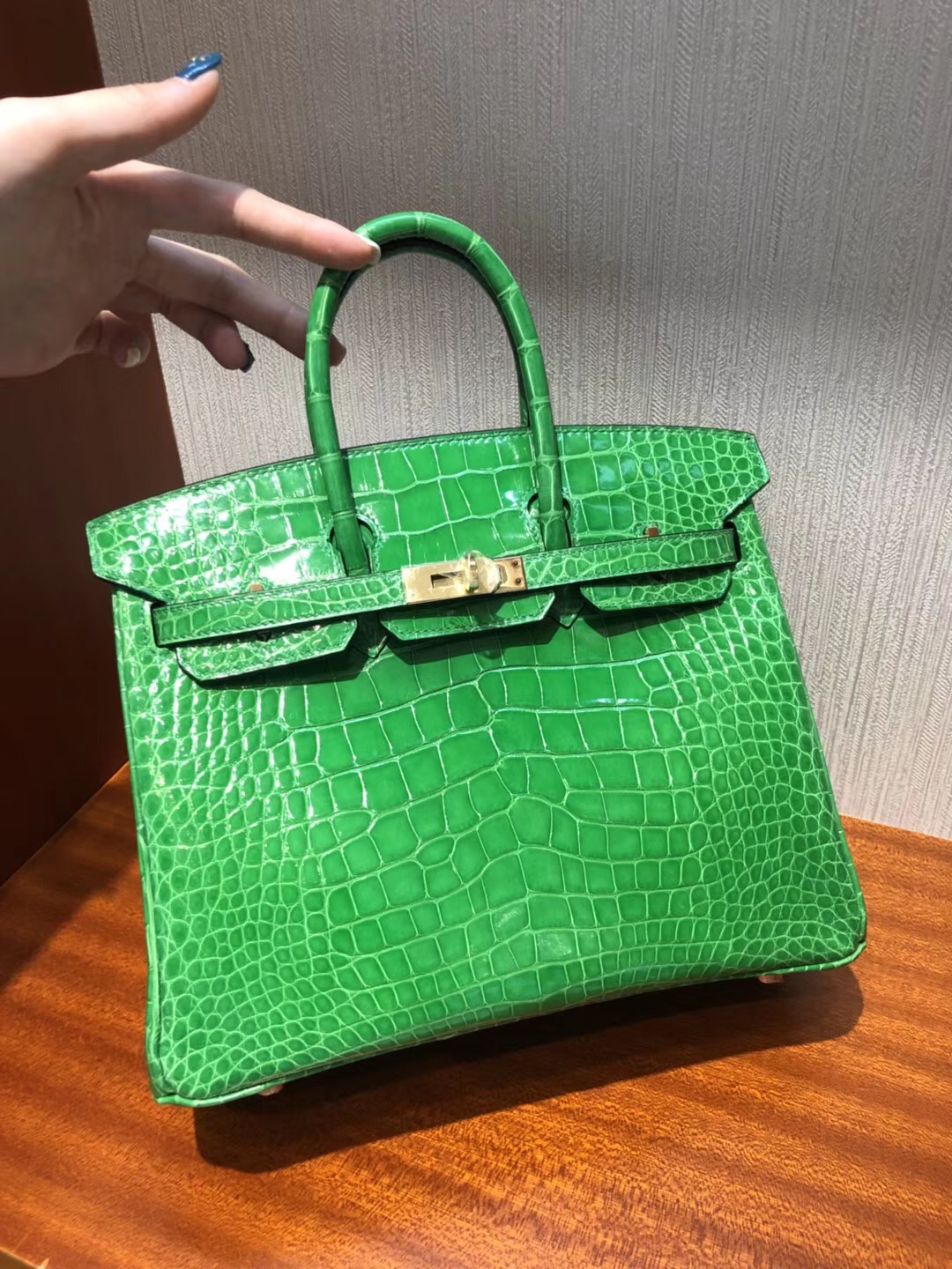 愛馬仕2018新款包包Hermes 1L仙人掌綠色 Birkin 25 方塊 美洲鱷魚完美紋路 金扣