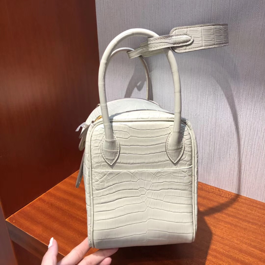 Hermes lindy 26cm 8L beton 奶油白 冰川白 霧面兩點尼羅鱷 金扣