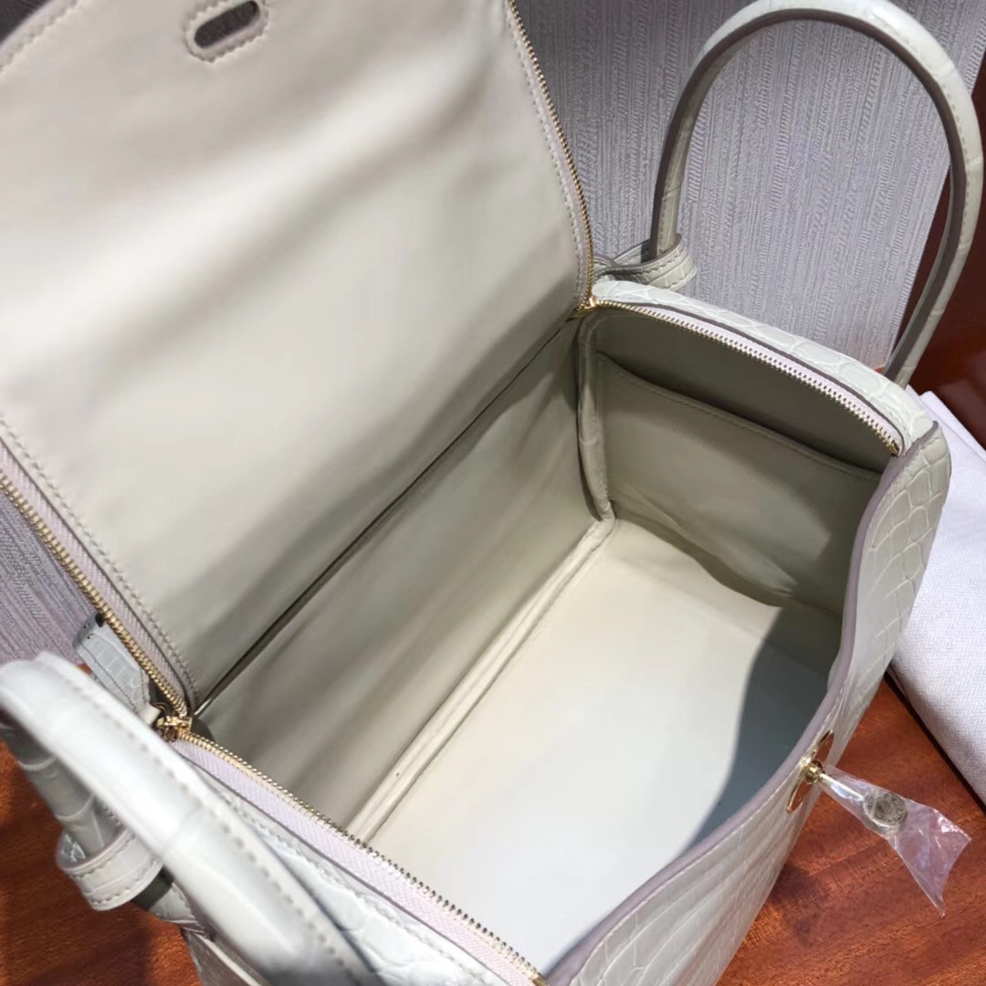 Hermes lindy 26cm 8L beton 奶油白 冰川白 霧面兩點尼羅鱷 金扣