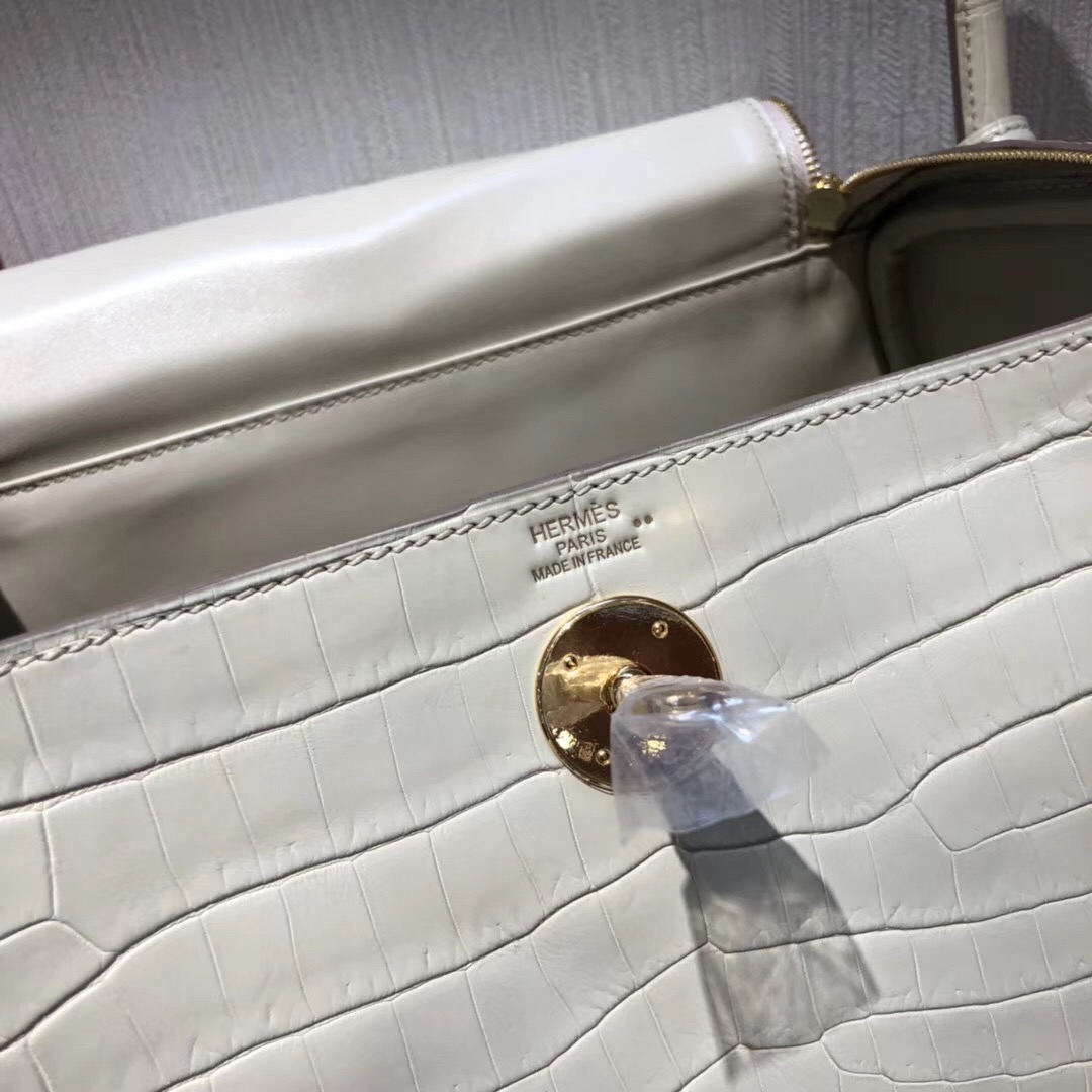 Hermes lindy 26cm 8L beton 奶油白 冰川白 霧面兩點尼羅鱷 金扣