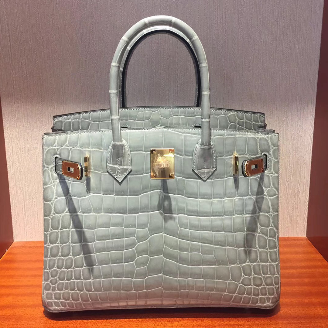 愛馬仕鉑金包鱷魚皮Hermes Birkin 25cm Bag 亮面鳄鱼皮 8U冰川蓝