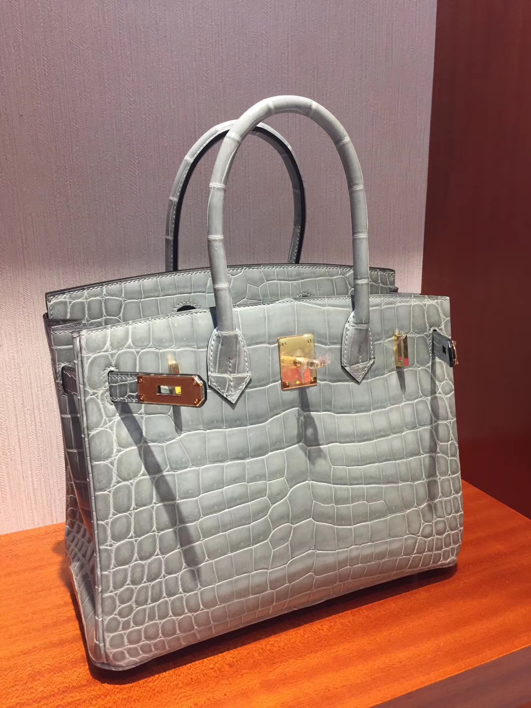 愛馬仕鉑金包鱷魚皮Hermes Birkin 25cm Bag 亮面鳄鱼皮 8U冰川蓝