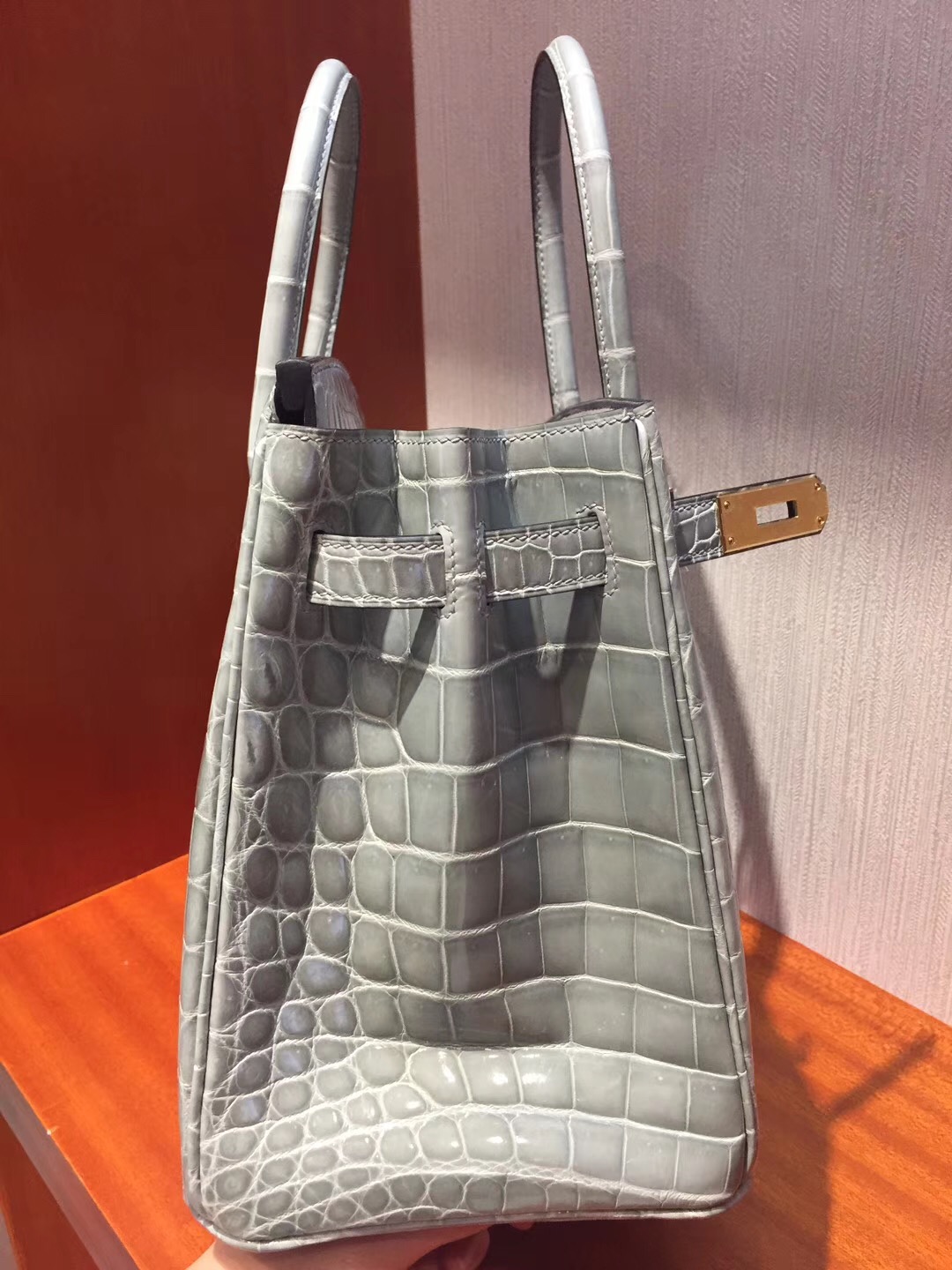 愛馬仕鉑金包鱷魚皮Hermes Birkin 25cm Bag 亮面鳄鱼皮 8U冰川蓝