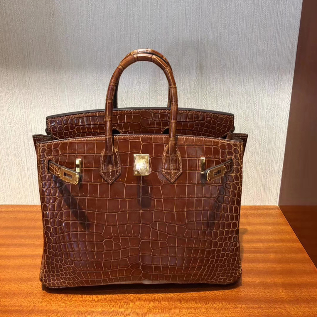 愛馬仕柏金包鱷魚皮 HERMES BIRKIN 25 Bag亮面倒V澳洲灣鱷CK31蜜糖棕