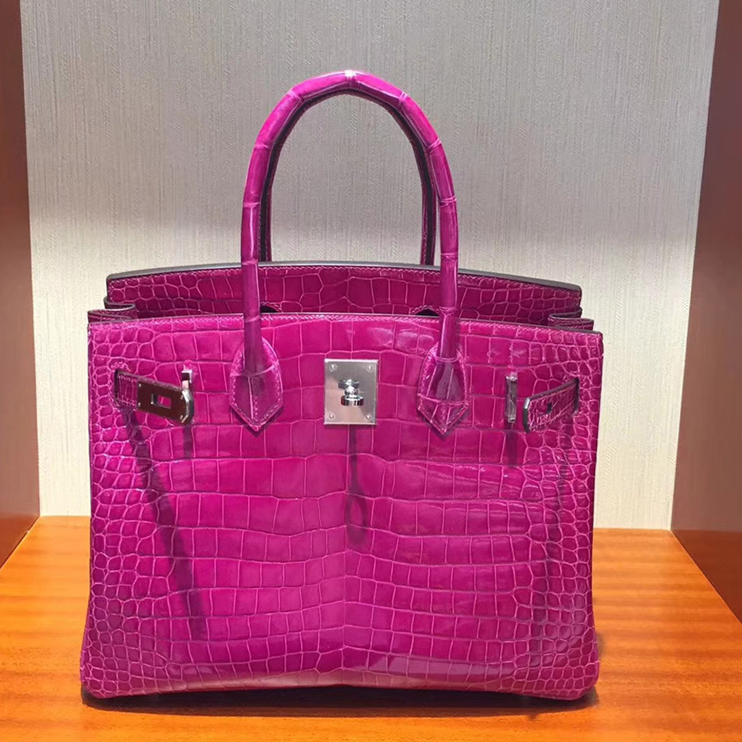 愛馬仕鱷魚皮Birkin鉑金包那麼貴Hermes Birkin 30 亮面兩點鱷魚皮 J5天方夜譚粉紫