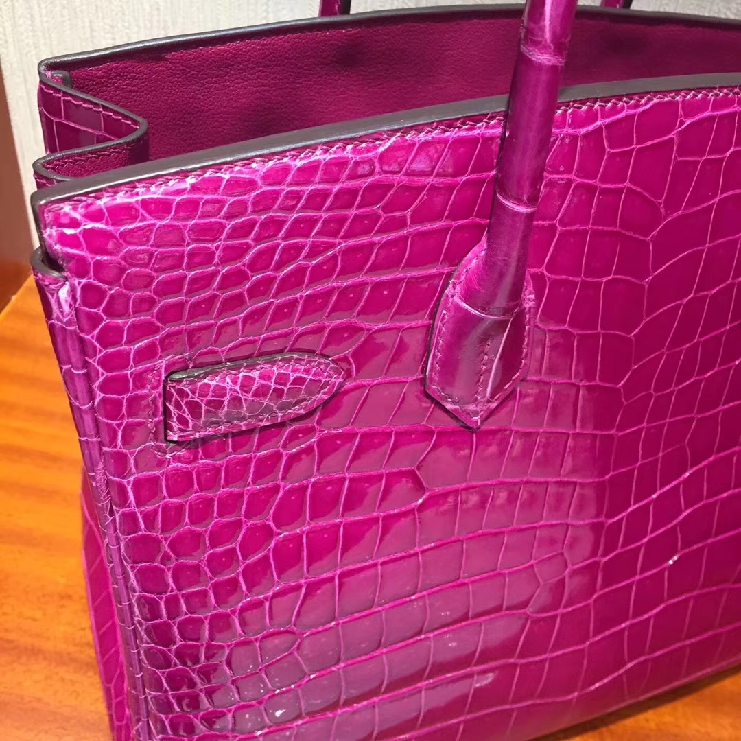 愛馬仕鱷魚皮Birkin鉑金包那麼貴Hermes Birkin 30 亮面兩點鱷魚皮 J5天方夜譚粉紫