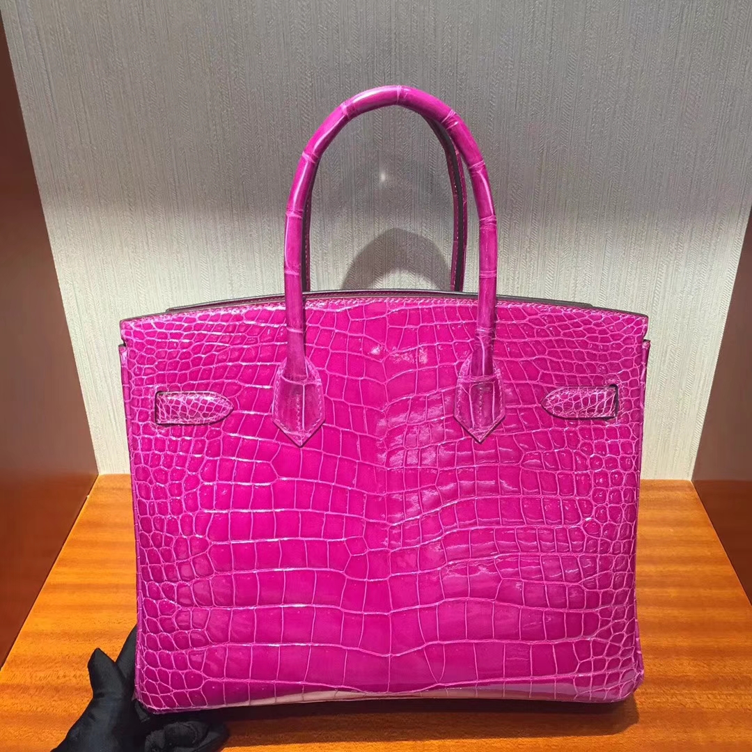 愛馬仕鱷魚皮Birkin鉑金包那麼貴Hermes Birkin 30 亮面兩點鱷魚皮 J5天方夜譚粉紫