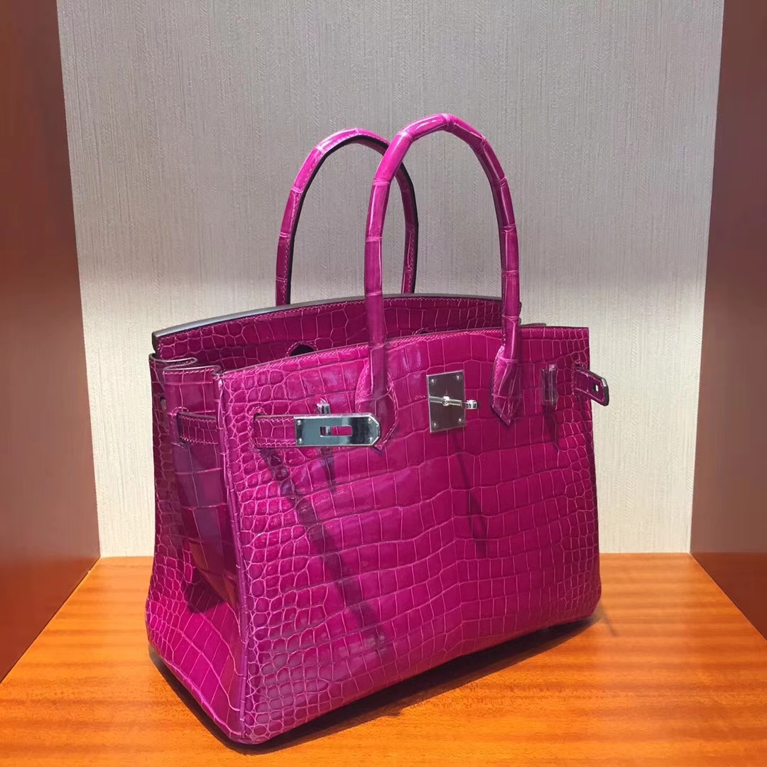 愛馬仕鱷魚皮Birkin鉑金包那麼貴Hermes Birkin 30 亮面兩點鱷魚皮 J5天方夜譚粉紫