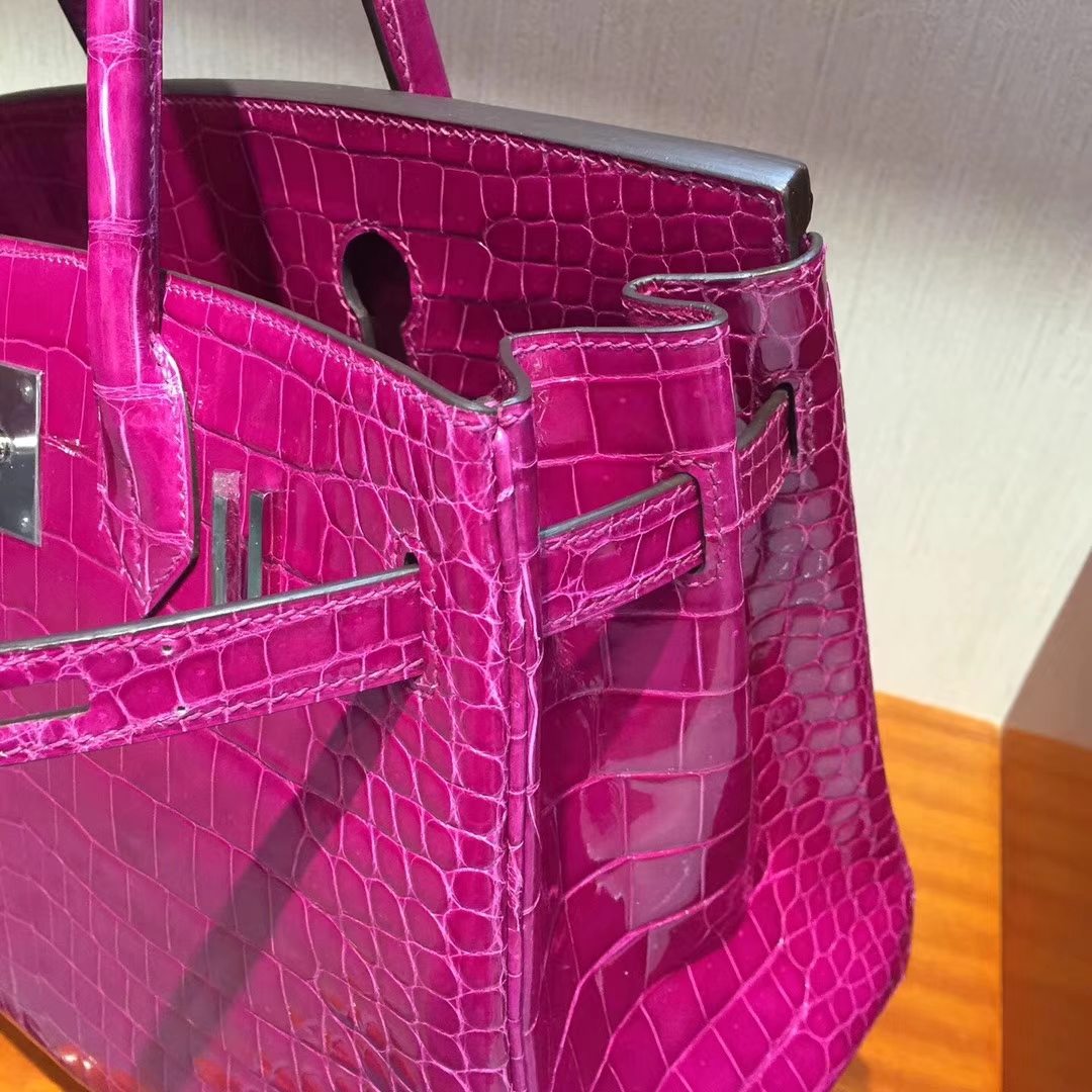 愛馬仕鱷魚皮Birkin鉑金包那麼貴Hermes Birkin 30 亮面兩點鱷魚皮 J5天方夜譚粉紫