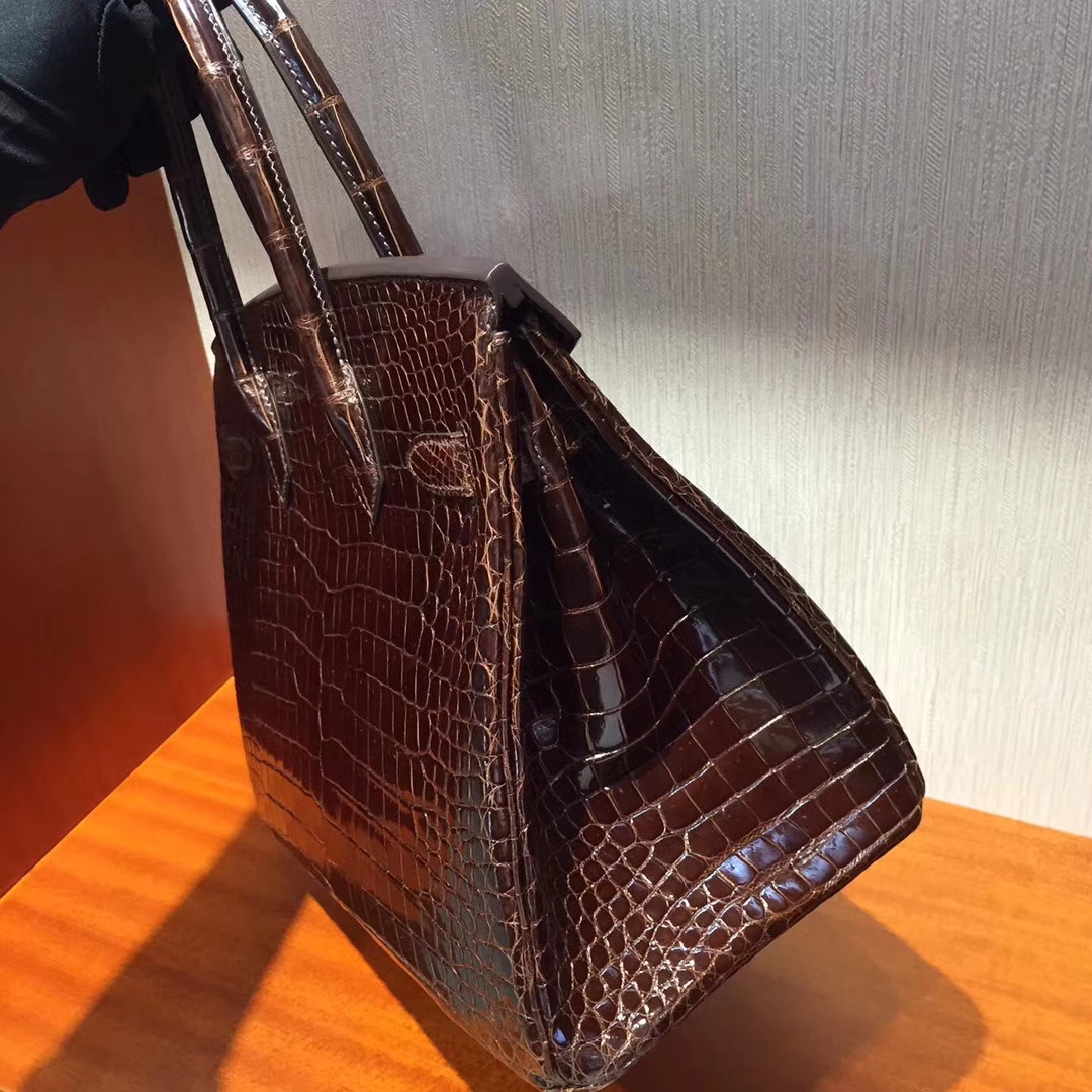 愛馬仕鱷魚皮柏金包Hermes Birkin 30 Bag亮面两点鳄鱼皮 深咖啡色