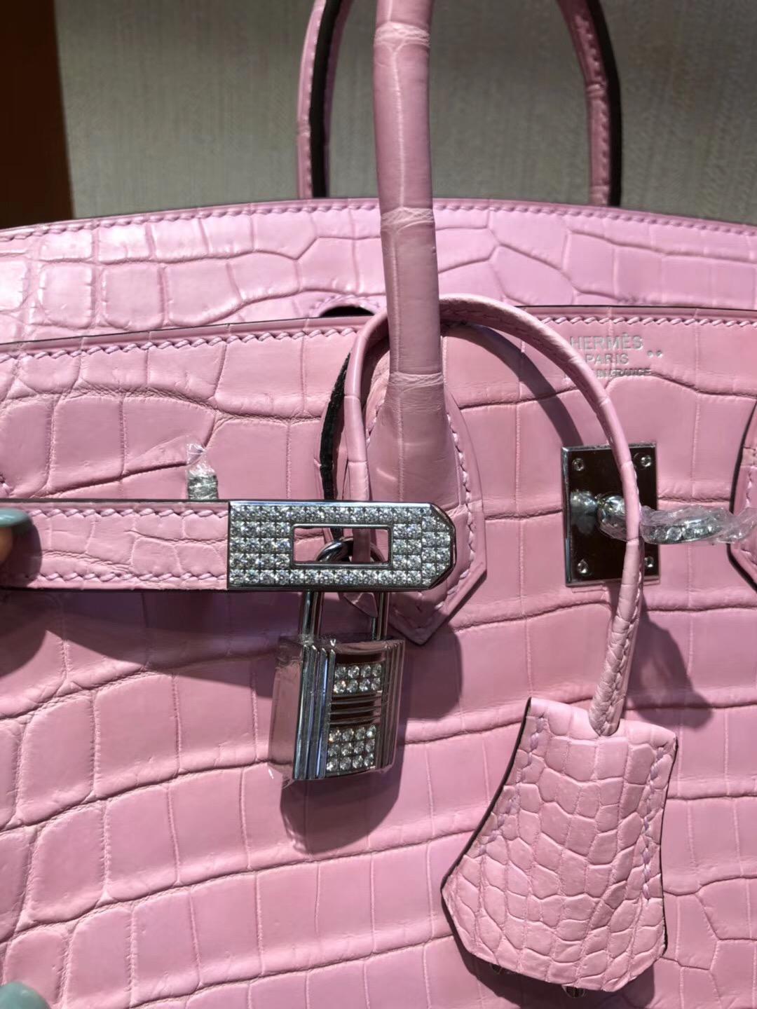 全世界最貴的包包 愛馬仕Hermes Birkin 25 霧面兩點鱷魚5P櫻花粉配南非水晶鉆