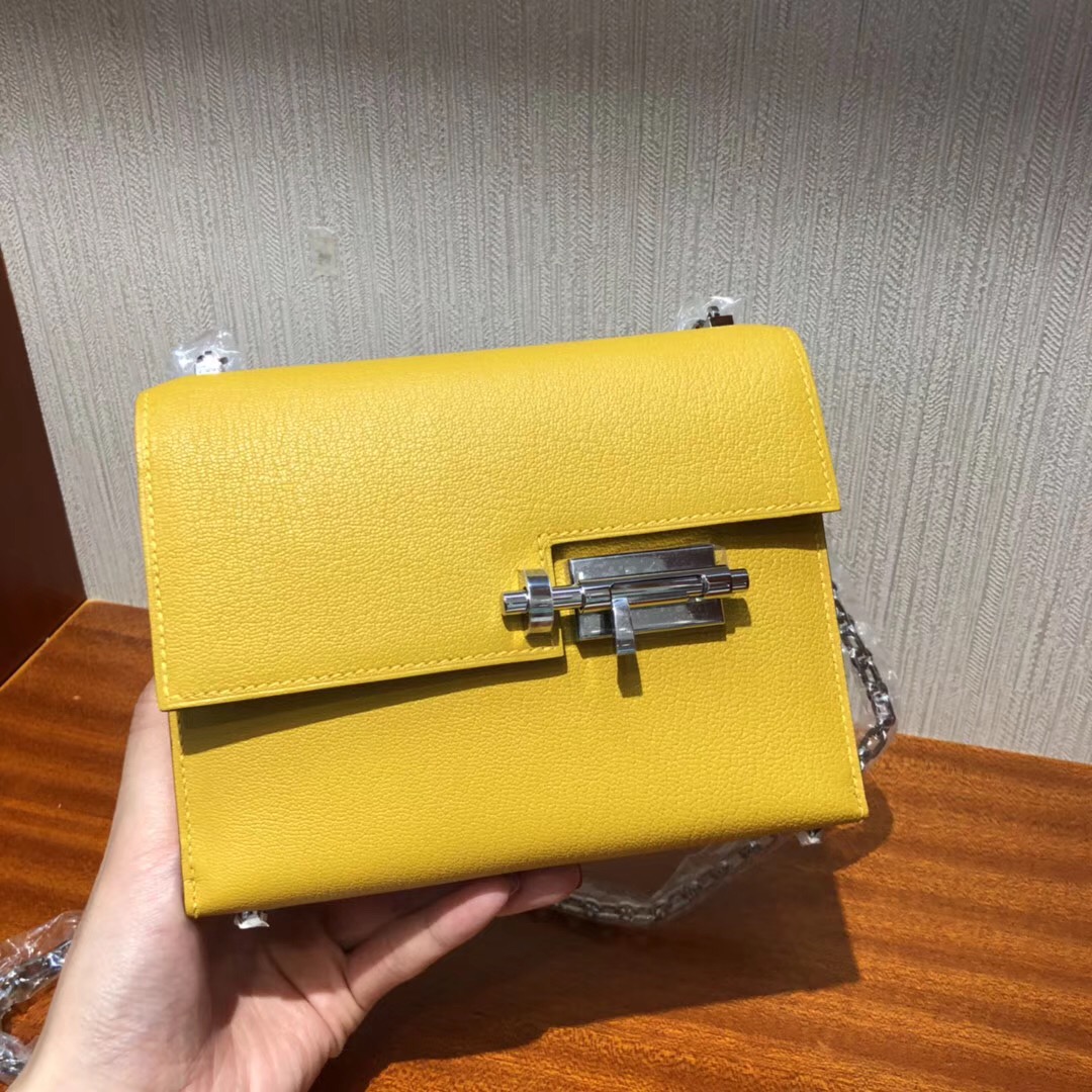 愛馬仕 Herems mini Verrou Chaine bag 17cm 山羊皮Chevre 9D琥珀黃銀扣