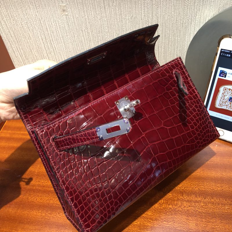 愛馬仕 壹代迷妳凱莉包 Hermes Mini Kelly壹代 22cm pochette 亮面方塊鱷魚皮革