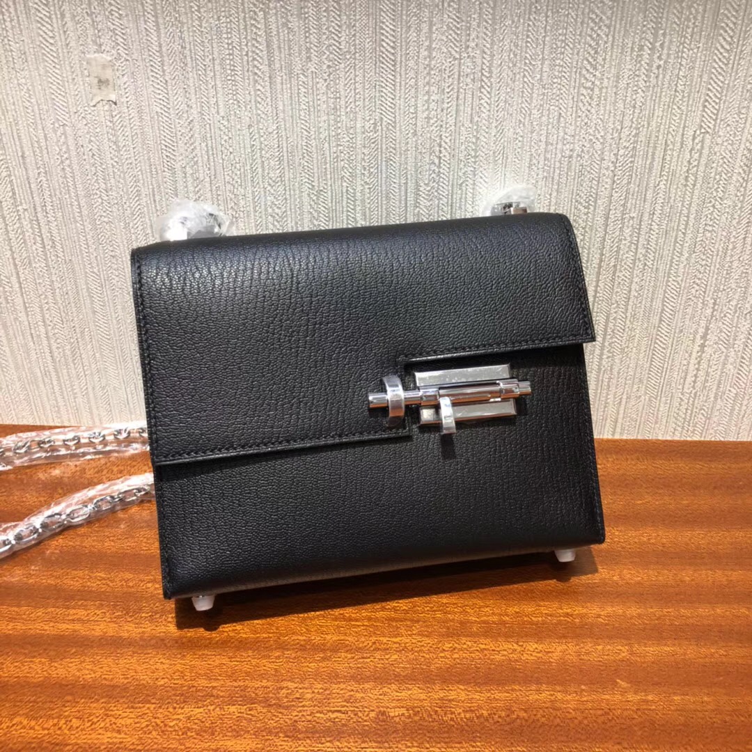 愛馬仕手槍包 Herems mini Verrou Chaine bag CK89黑色 山羊皮