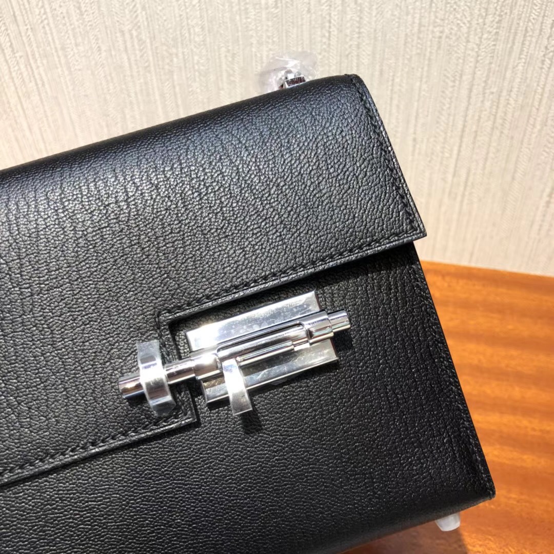 愛馬仕手槍包 Herems mini Verrou Chaine bag CK89黑色 山羊皮