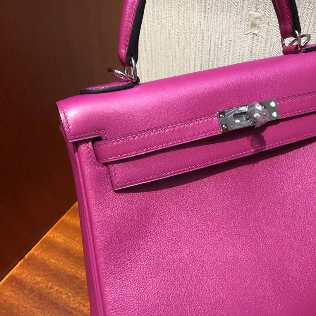 2018愛馬仕新款包包 Hermes 凱莉包Kelly 25cm L3玫瑰紫 禦用原廠Swift皮