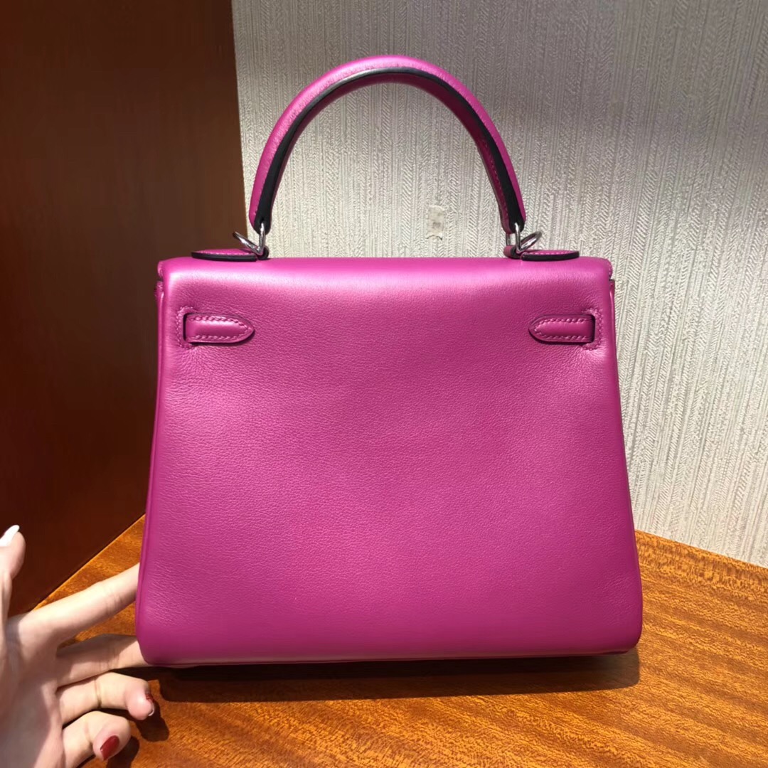 2018愛馬仕新款包包 Hermes 凱莉包Kelly 25cm L3玫瑰紫 禦用原廠Swift皮