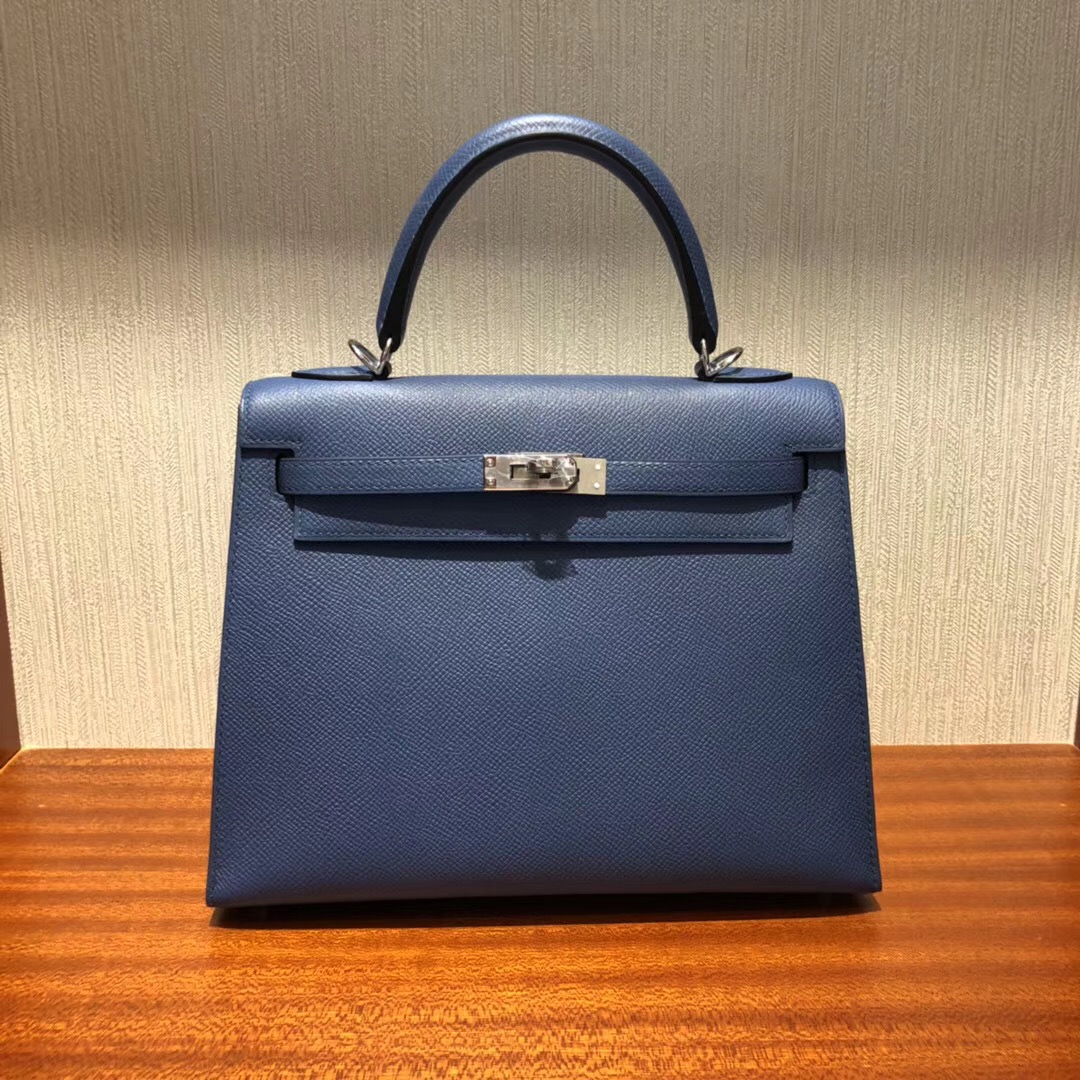 愛馬仕凱莉包包什麼顏色好看 Hermes 7R霧霾藍 凱莉包Kelly 25cm Epsom手掌紋