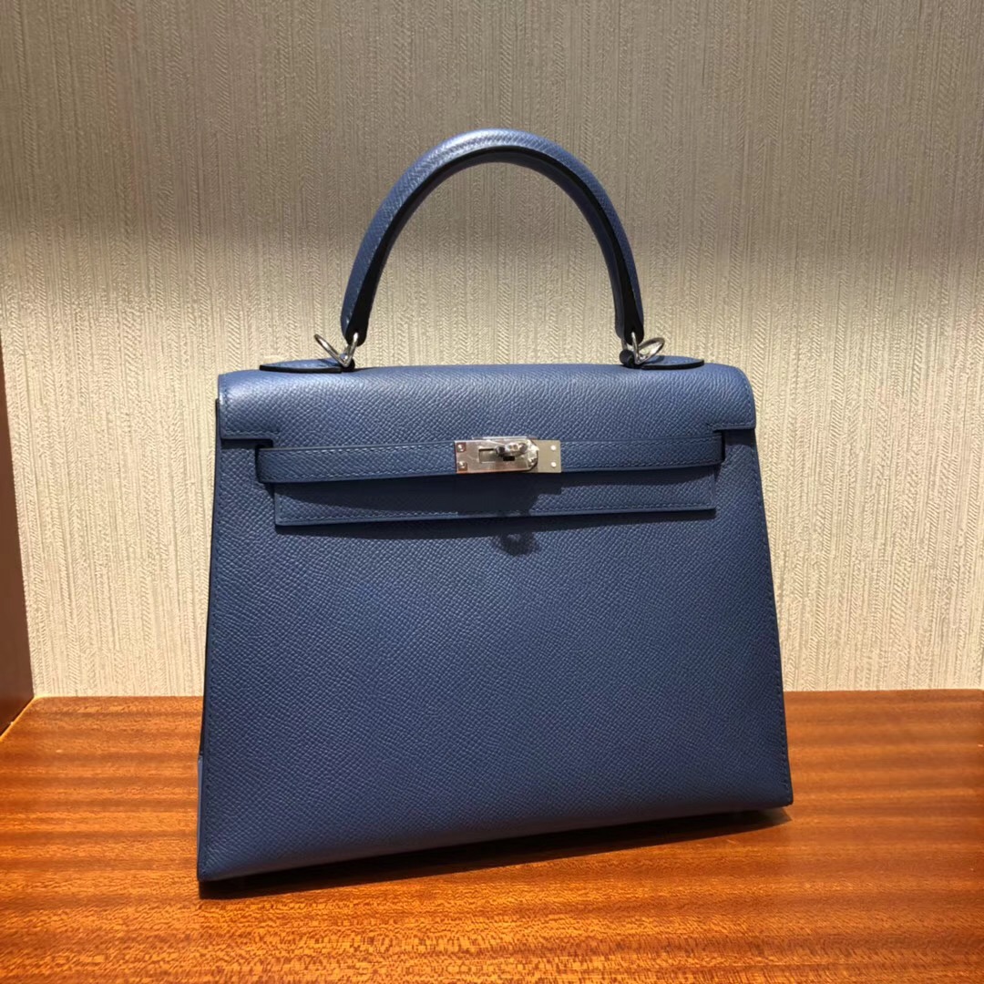 愛馬仕凱莉包包什麼顏色好看 Hermes 7R霧霾藍 凱莉包Kelly 25cm Epsom手掌紋