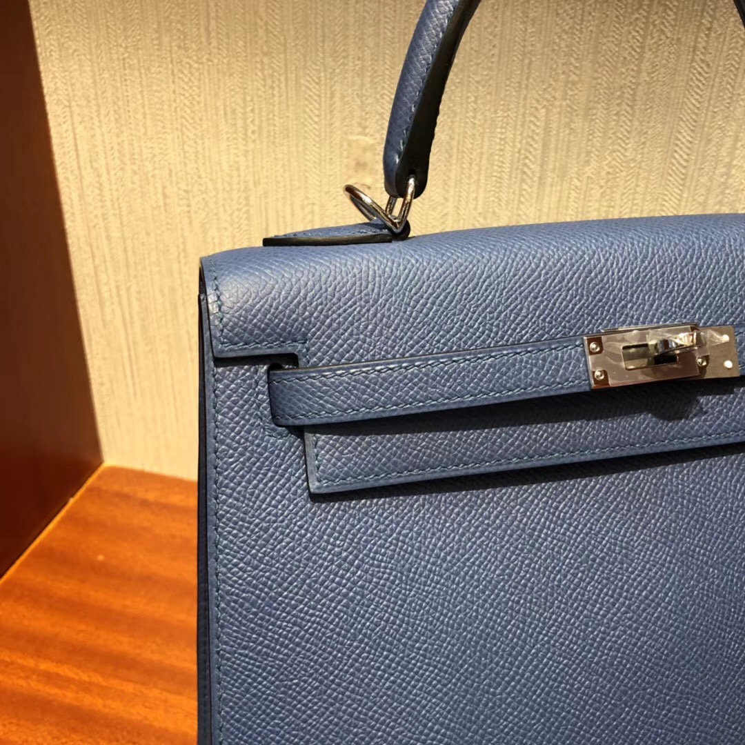 愛馬仕凱莉包包什麼顏色好看 Hermes 7R霧霾藍 凱莉包Kelly 25cm Epsom手掌紋