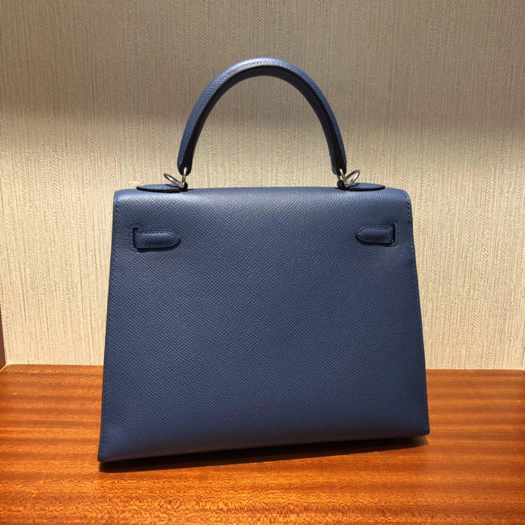 愛馬仕凱莉包包什麼顏色好看 Hermes 7R霧霾藍 凱莉包Kelly 25cm Epsom手掌紋