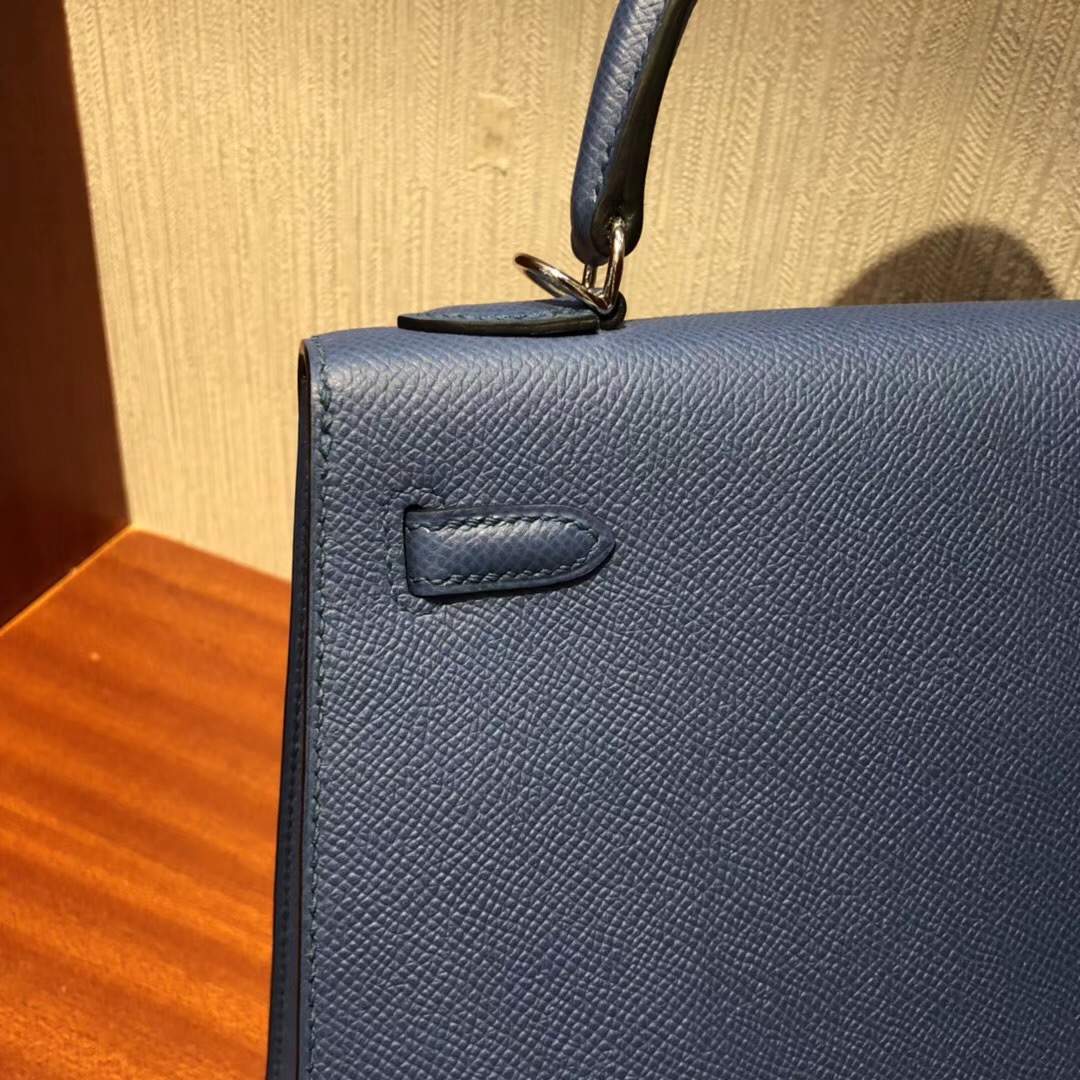 愛馬仕凱莉包包什麼顏色好看 Hermes 7R霧霾藍 凱莉包Kelly 25cm Epsom手掌紋