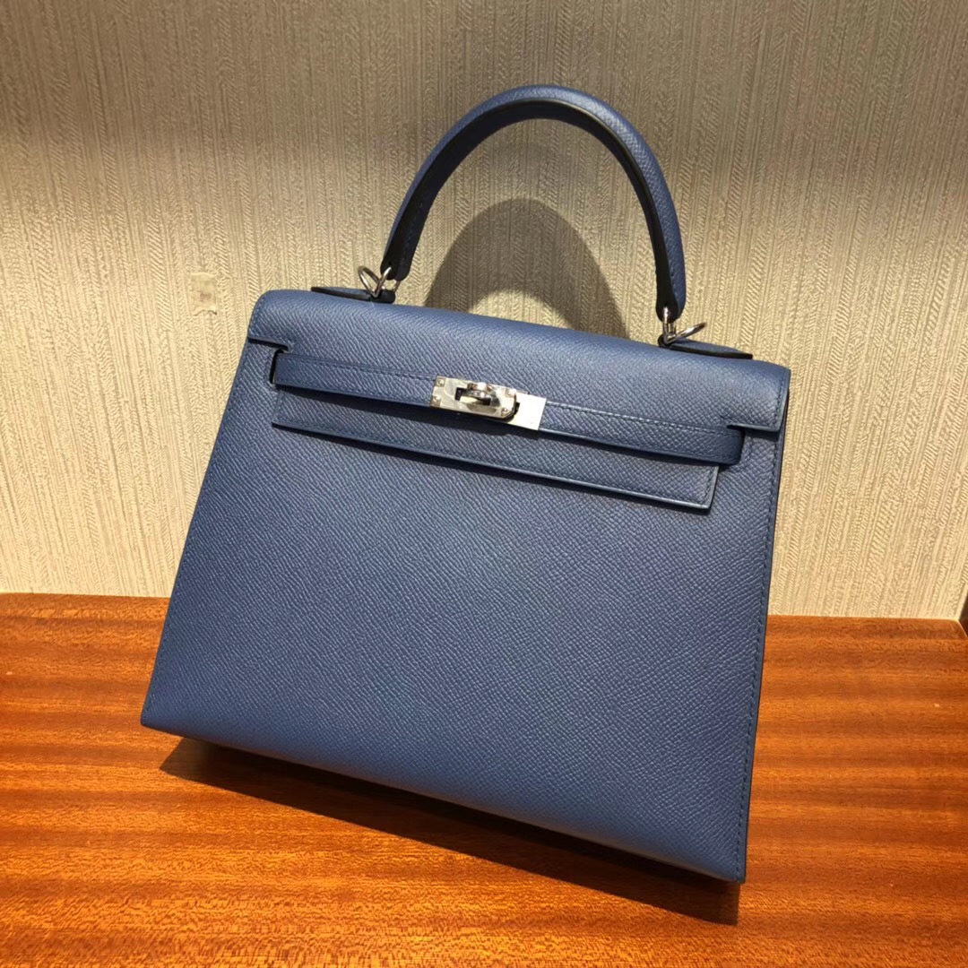 愛馬仕凱莉包包什麼顏色好看 Hermes 7R霧霾藍 凱莉包Kelly 25cm Epsom手掌紋