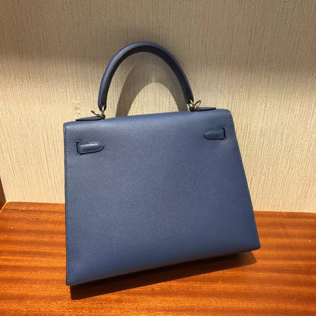 愛馬仕凱莉包包什麼顏色好看 Hermes 7R霧霾藍 凱莉包Kelly 25cm Epsom手掌紋