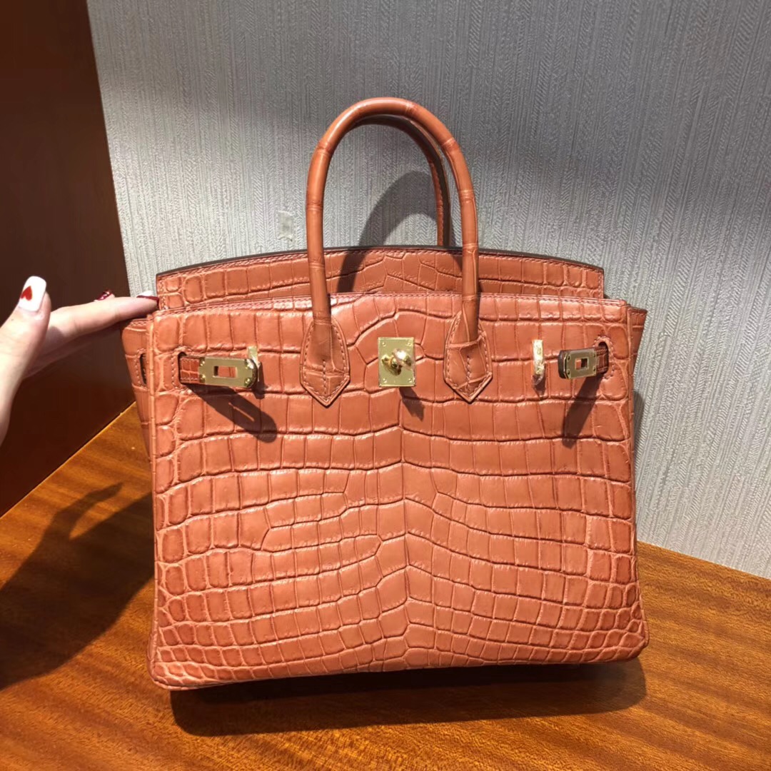 愛馬仕Birkin鉑金包攻略 Hermes三文魚色 Birkin 25cm 霧面兩點尼羅鱷魚金扣