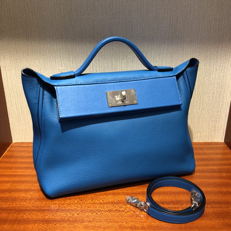 Hermes Kelly 2424 Bag B3坦桑尼亞藍Taurillon Maurice皮拼Swift牛皮 銀扣