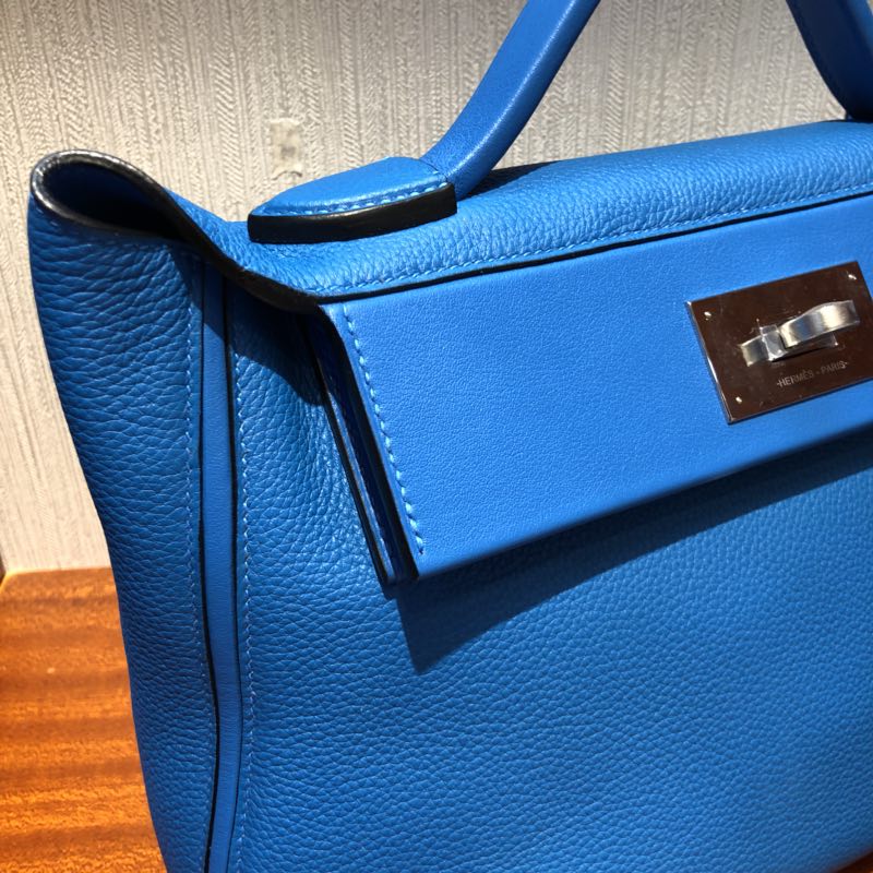 Hermes Kelly 2424 Bag B3坦桑尼亞藍Taurillon Maurice皮拼Swift牛皮 銀扣