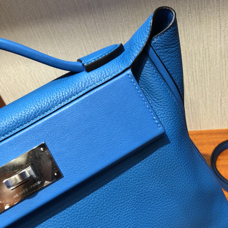 Hermes Kelly 2424 Bag B3坦桑尼亞藍Taurillon Maurice皮拼Swift牛皮 銀扣