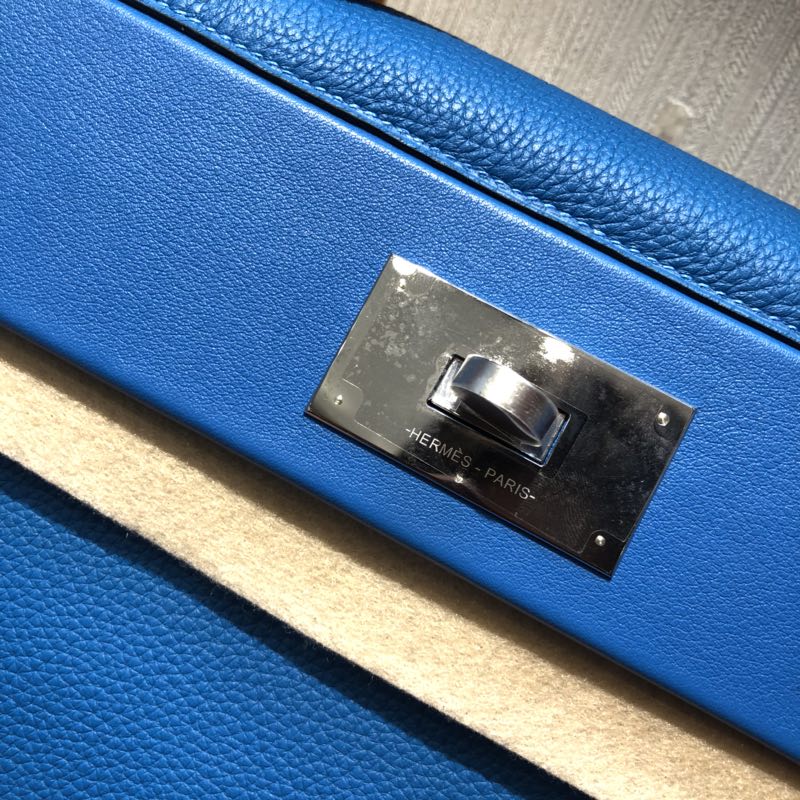 Hermes Kelly 2424 Bag B3坦桑尼亞藍Taurillon Maurice皮拼Swift牛皮 銀扣