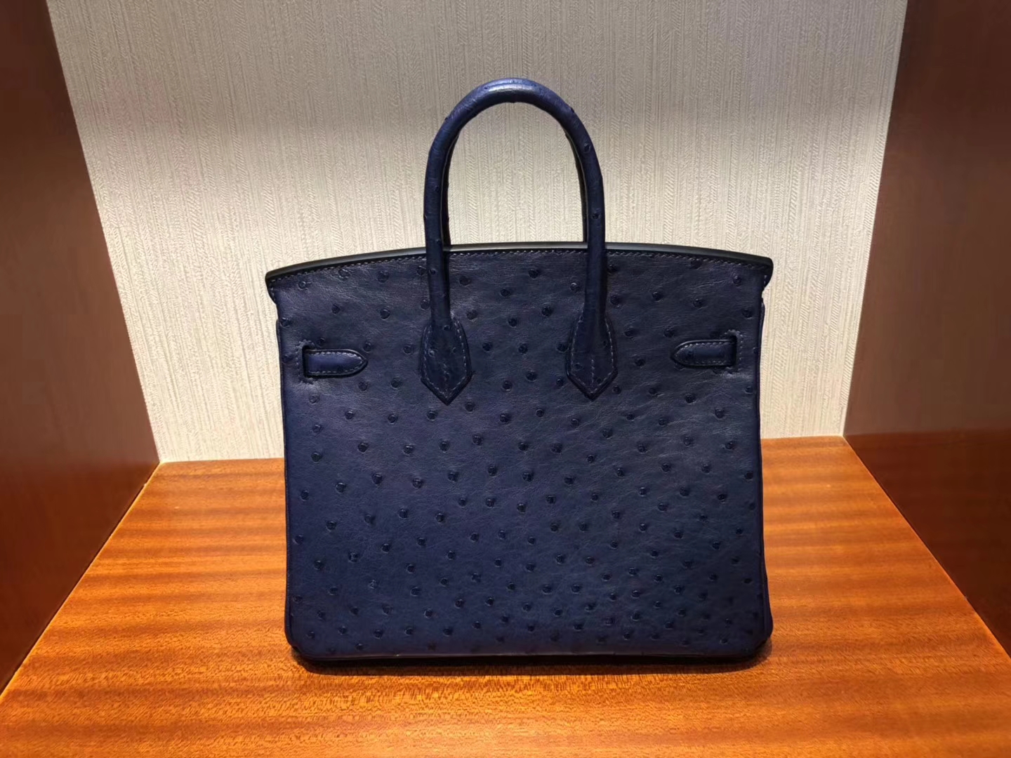 Hermes Birkin Bag 25cm鴕鳥皮Ostrich 7K深海藍 73寶石藍銀扣