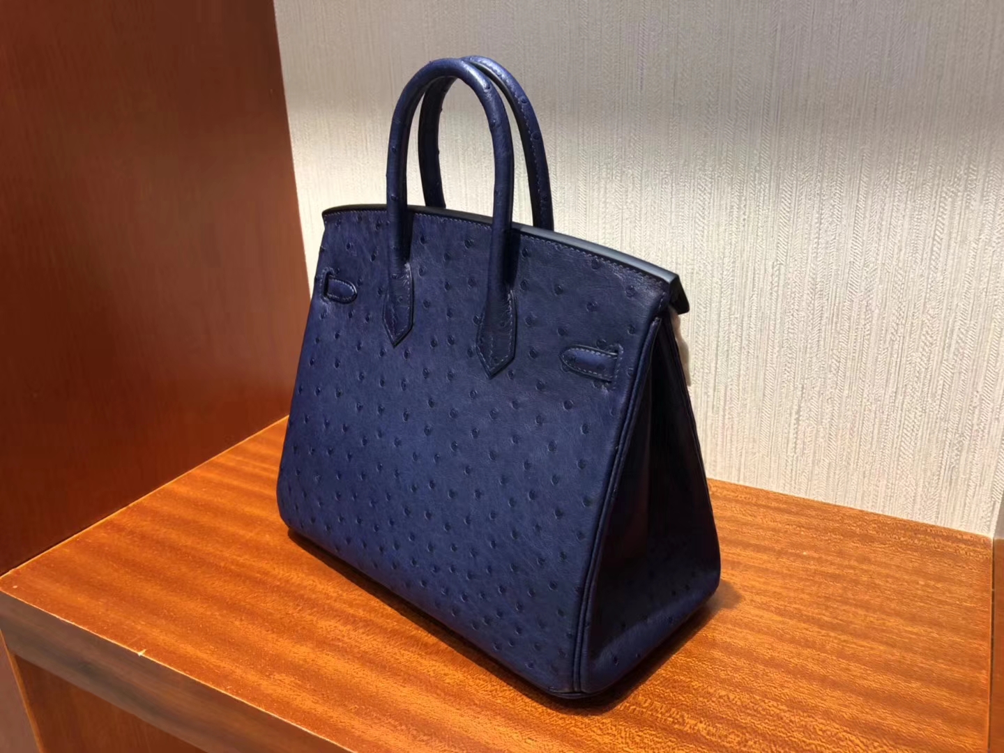 Hermes Birkin Bag 25cm鴕鳥皮Ostrich 7K深海藍 73寶石藍銀扣