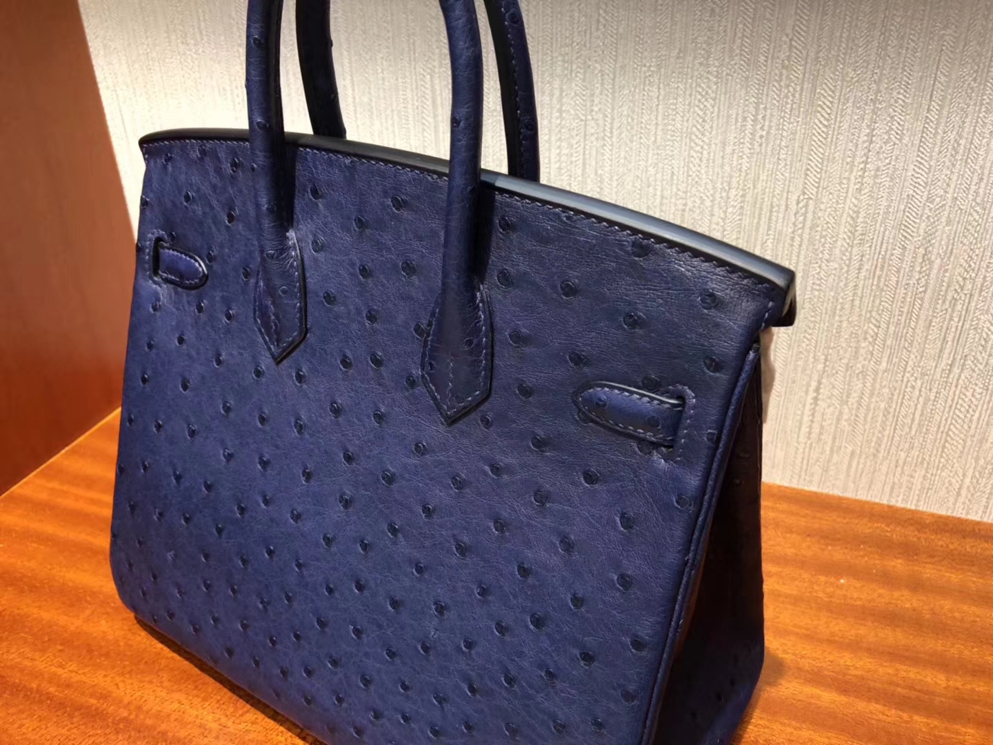 Hermes Birkin Bag 25cm鴕鳥皮Ostrich 7K深海藍 73寶石藍銀扣