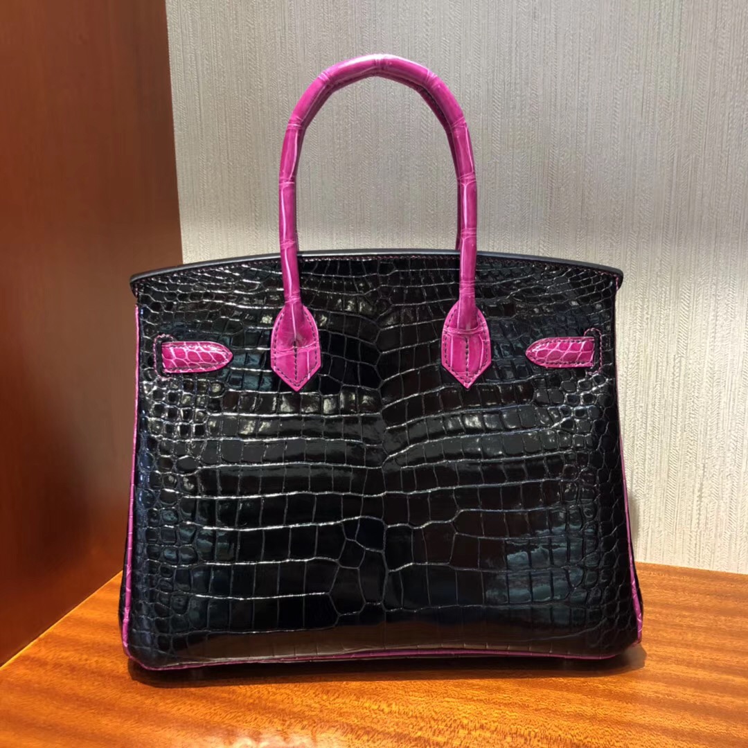 愛馬仕拼色鉑金包Hermes Birkin 30 CK89拼色J5天方夜譚粉紫 倒V 野生灣鱷