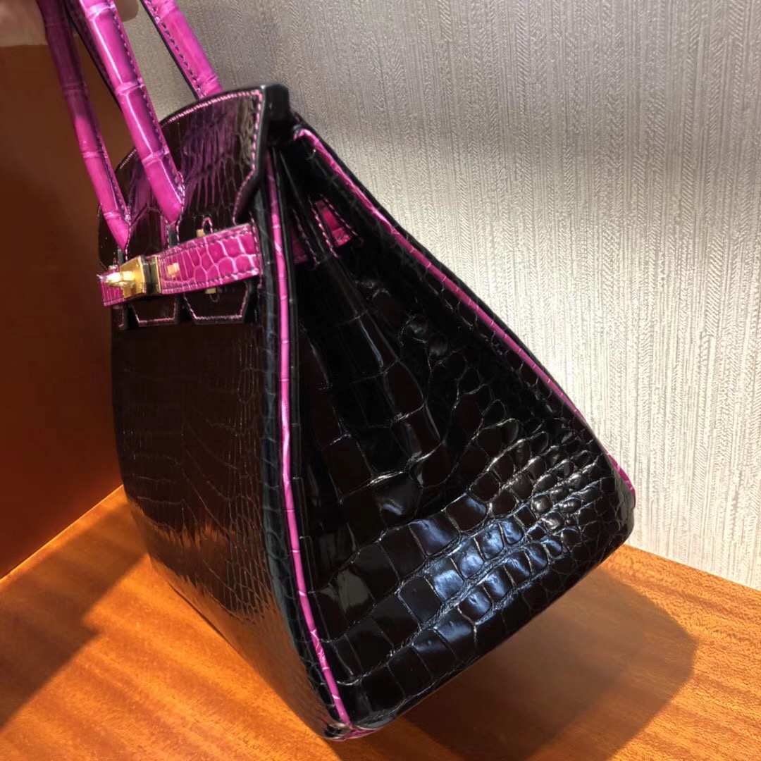 愛馬仕拼色鉑金包Hermes Birkin 30 CK89拼色J5天方夜譚粉紫 倒V 野生灣鱷