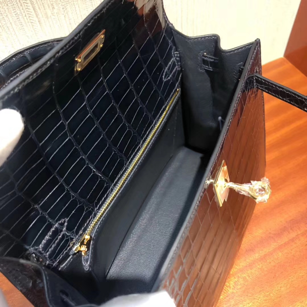 愛馬仕外縫凱莉包 Hermes Kelly 25cm 7K寶石藍 亮面鱷魚皮 金扣